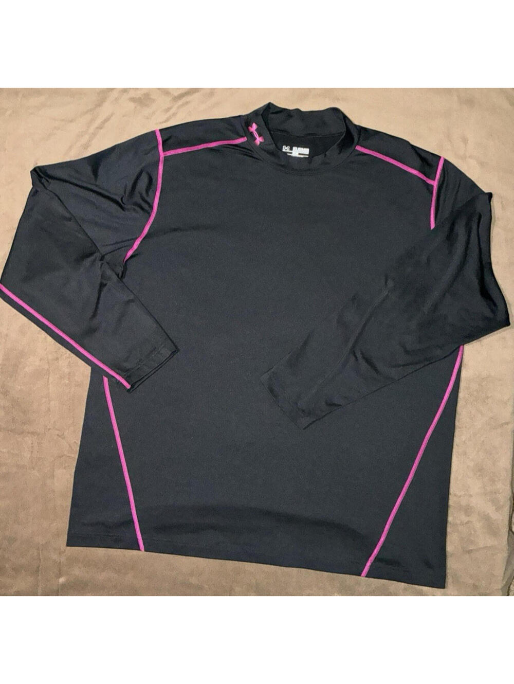 Under Armour Cold Gear Fitted Mock Men's Sz 3XL Black Pink Lines